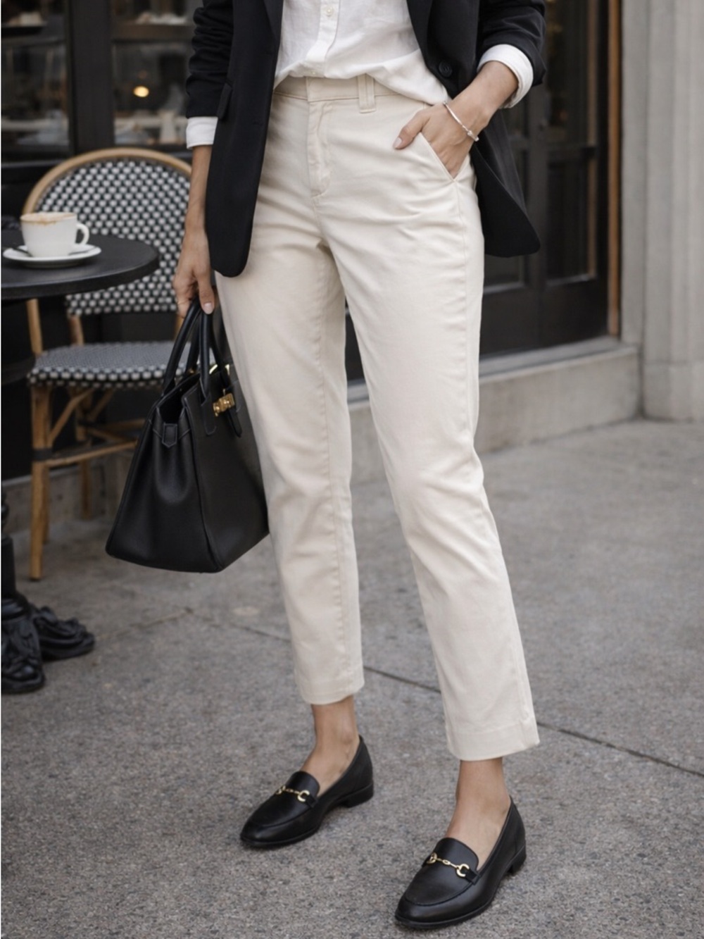 Ann Taylor Ankle Pants Women 8 Cream Neutral Slim Straight Office Capsule
